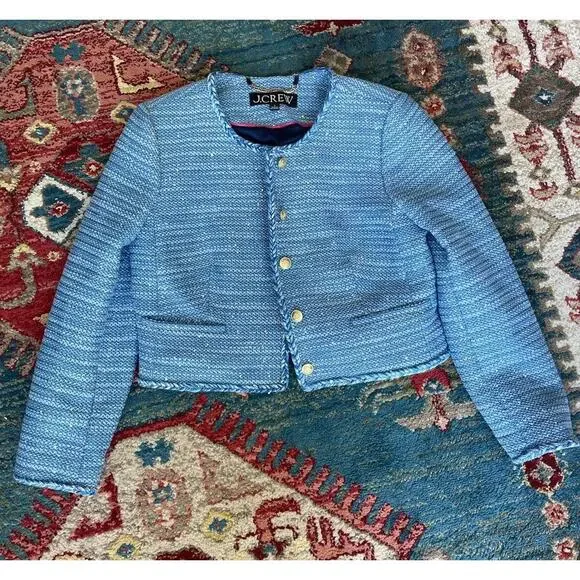 J. Crew Louisa Tweed Lady Jacket blazer + Blue Sequin Dress Size 4 6 - Picture 7 of 15